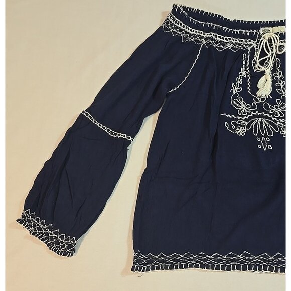 Embroidered boho top by Magazine Tassel tie front 100% Cotton Size M New - Picture 12 of 16